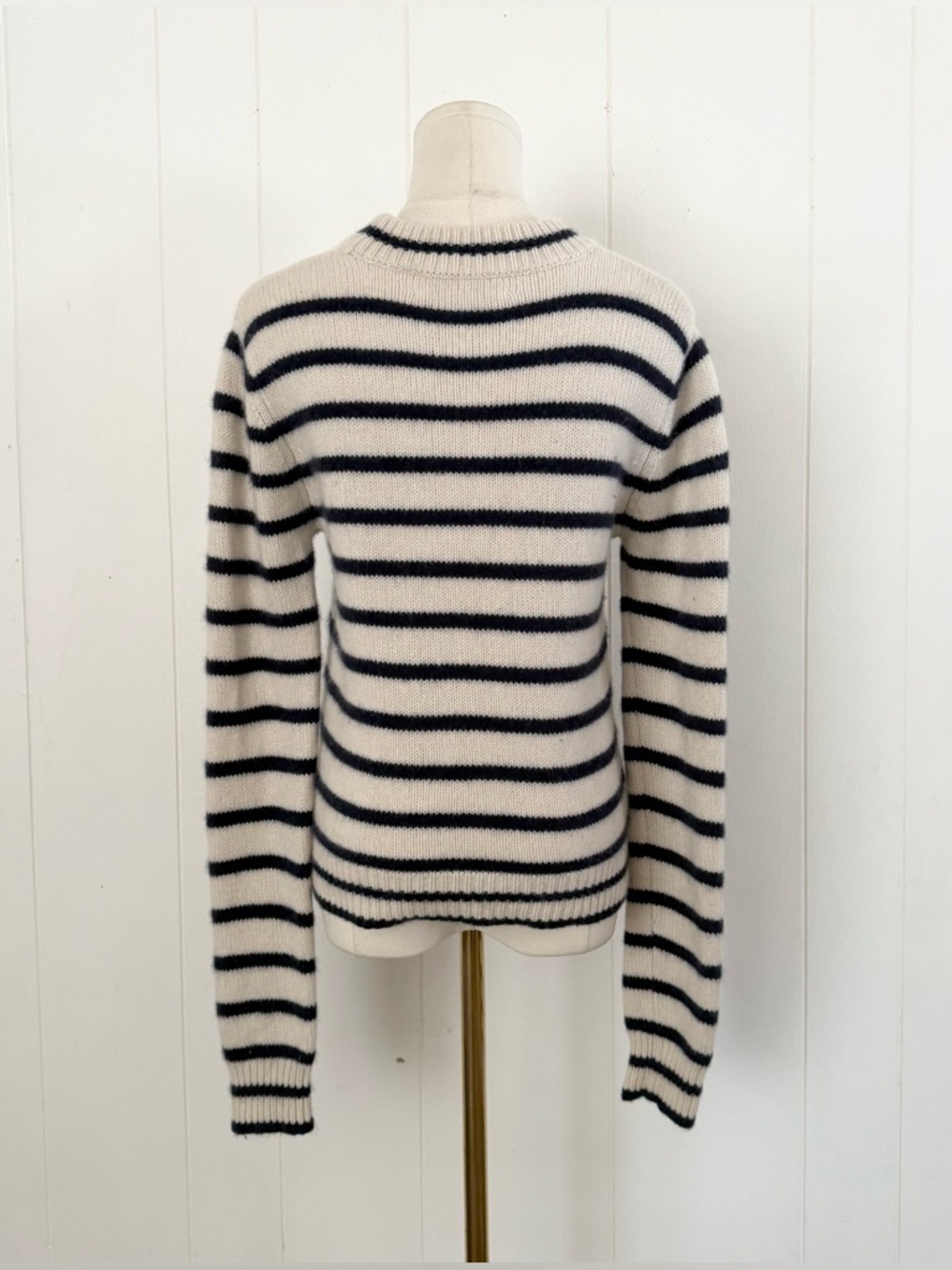 La Ligne Hardy Striped 100% Cashmere Pullover Sweater Medium Blue Cream Knit - Picture 7 of 13